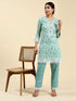 Samma Chikankari Co-ord set in Cotton for Women- Green